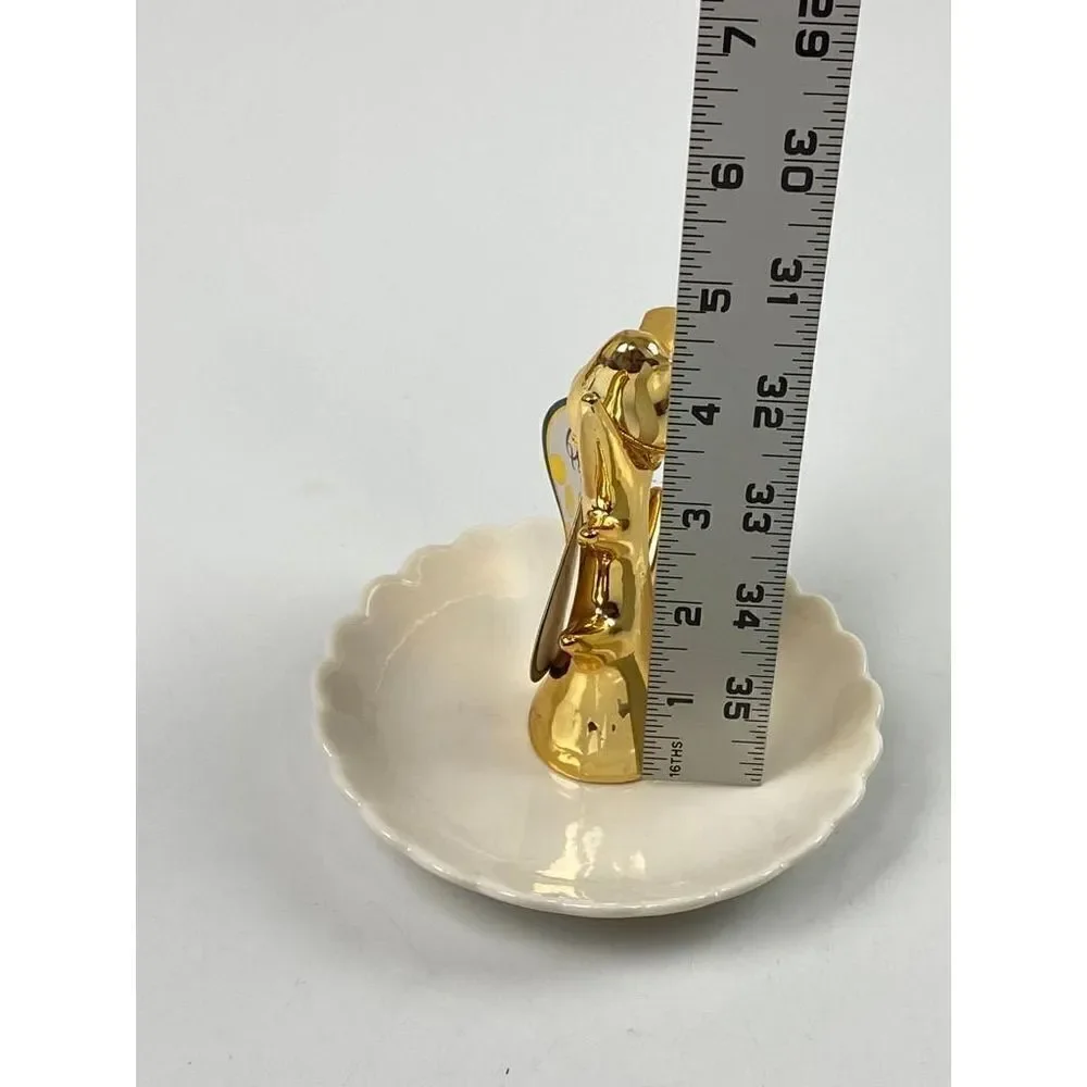 Sicura Qui Cherie Collection Ceramic Bird Jewelry Trinket Dish Small Gold White